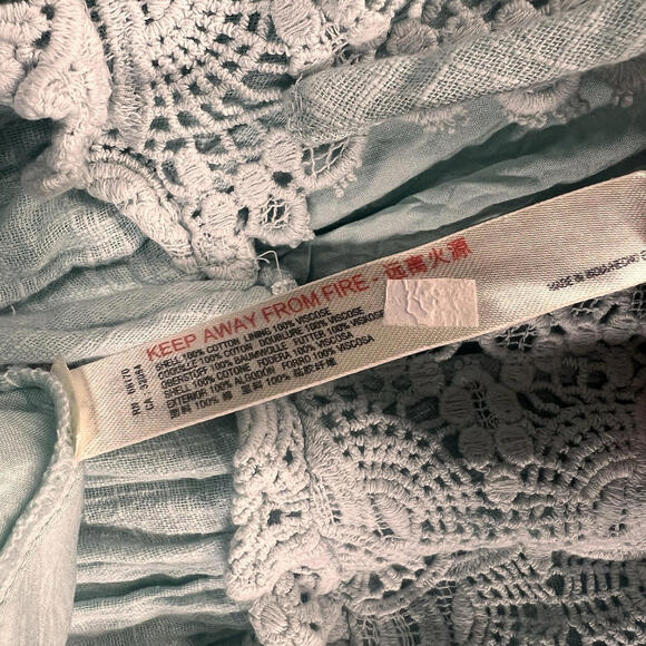 Free People Summer Struttin' Crochet Puff Sleeve Mini Summer Light Green Size XS - Picture 7 of 8